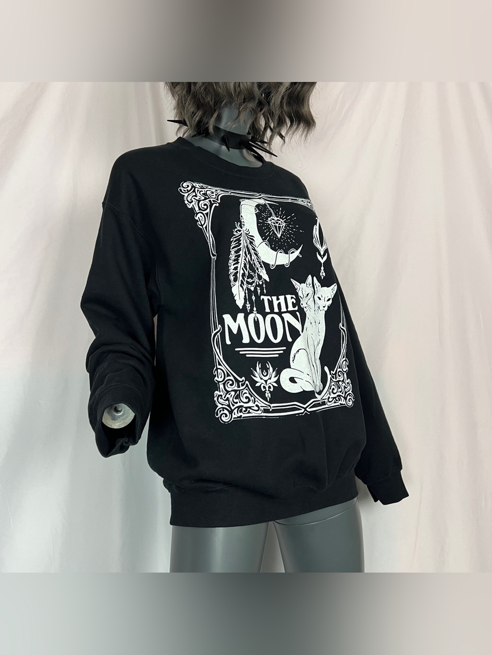 Black & White Two Headed Cat Moon Tarot Crewneck Sweatshirt
